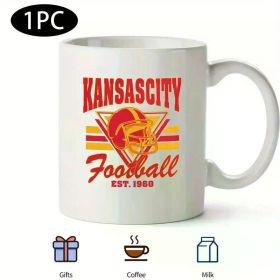 Kansas City Football Team Ceramic Mug - Insulated, White with Red and Yellow Stripes, Perfect Gift for Fans and Sports