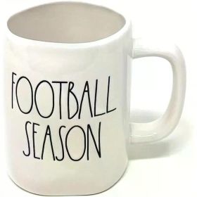 Rae Dunn "Football Season" White Glossy Ceramic Coffee Mug - Perfect for Sports Fans & Tea Enthusiasts, Durable