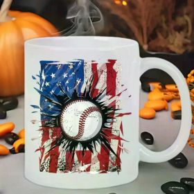 Patriotic Baseball & American Flag Ceramic Coffee Mug - Hand-Wash Only, Reusable, Ideal Gift for Sports Enthusiasts