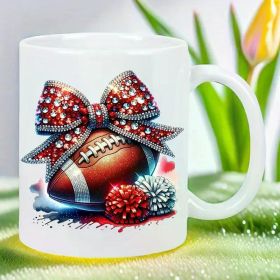 11oz Football-Themed Ceramic Coffee Mug with Sparkling Bow Design - Reusable, Hand-Wash Only, Ideal for Sports