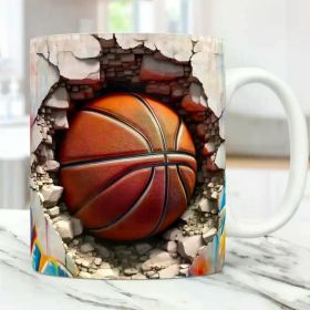3D Basketball Mug with Cracked Hole Design, 11oz Insulated Ceramic Sports Mug, Vibrant