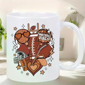 [Retro Style] Retro Football Vibes Ceramic Mug - Peace & Love Design with Sports-Themed Illustrations, Perfect Gift for
