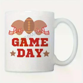 Game Day Football Ceramic Coffee Mug 11oz - White with Helmets & Stars Design, Perfect for Sports Fans, Office Use,