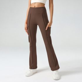 Winter Workwear Pockets Flared Pants (Option: Brown-L)