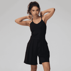 One Piece Short Style' Waist Pleats (Option: Black-XXL)