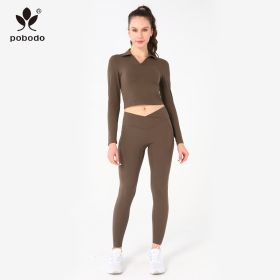 V-waist Ankle Pants (Option: Brown-Xl)