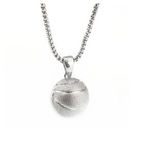 European And American Style Rugby Basketball Sports Necklace (Color: Basketball Silver N432)