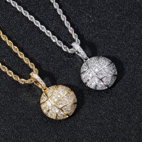 Sports Basketball Pendant Hip Hop Micro Set Zircon Men's Necklace (Color: O0RF5-gold)