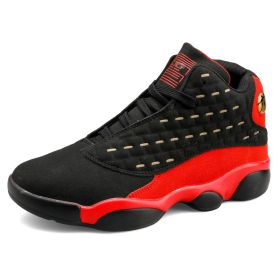 JJ tiger Basketball sneakers Sports basketball shoes for couples (36-46 optional) (Color: black red, size: 45)