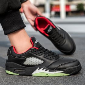 Summer explosion men's luminous AIR retro low-top fashion trend basketball shoes casual sports shoes (Color: Black, size: 37)