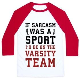 IF SARCASM WAS A SPORT I'D BE ON THE VARSITY TEAM UNISEX CLASSIC BASEBALL TEE (Style: Unisex Classic Baseball Tee, Size-Color: large-White/Red)