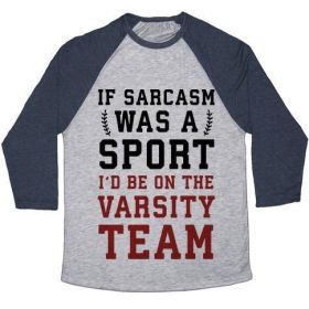 IF SARCASM WAS A SPORT I'D BE ON THE VARSITY TEAM UNISEX TRI-BLEND BASEBALL TEE (Style: Unisex Tri-Blend Baseball Tee, Size-Color: large-Athletic Gray / Navy)