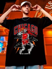 Retro Hollowed Out Basketball Print, Men's Flat Design Round Neck Sports T-shirt, Summer Casual And Comfortable T-shirt (Color: Black, size: 3XL)