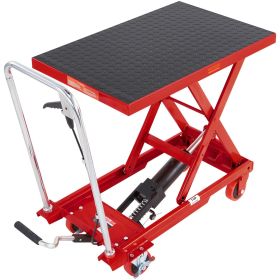 VEVOR Hydraulic Lift Table Cart, 500lbs Capacity 28.5" Lifting Height, Manual Single Scissor Lift Table with 4 Wheels and Non-slip Pad (Color: Red)