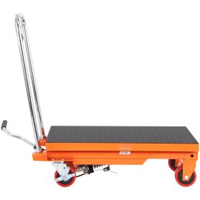 VEVOR Hydraulic Lift Table Cart, 500lbs Capacity 28.5" Lifting Height, Manual Single Scissor Lift Table with 4 Wheels and Non-slip Pad (Color: Orange)