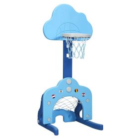 3-in-1 Kids Adjustable Basketball Hoop Set with Balls (Color: Blue)