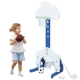 3-in-1 Kids Adjustable Basketball Hoop Set with Balls (Color: White)