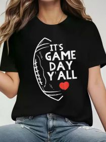 Its Game Day Yall American Football Sports Men Women'S Round Neck Short Sleeve T-Shirt Fashion Graphic Tees Women Top (Color: Black, size: XXXL)