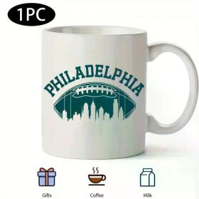 1pc Philadelphia Football Team Ceramic Coffee Mug - Insulated Sports Themed Tea Cup with Handle, Great Print, (Color: White)