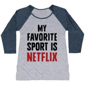 MY FAVORITE SPORT IS NETFLIX WOMEN'S TRI-BLEND BASEBALL TEE (Style: Women's Tri-Blend Baseball Tee, Size-Color: 2x-large-Athletic Gray / Navy)