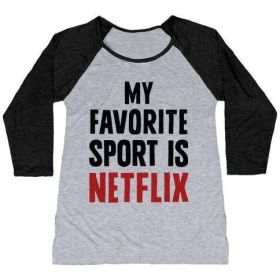 MY FAVORITE SPORT IS NETFLIX WOMEN'S TRI-BLEND BASEBALL TEE (Style: Women's Tri-Blend Baseball Tee, Size-Color: x-large-Athletic Gray / Black)