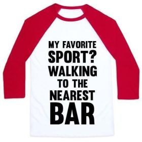 MY FAVORITE SPORT? WALKING TO THE NEAREST BAR UNISEX CLASSIC BASEBALL TEE (Style: Unisex Classic Baseball Tee, Size-Color: x-small-White/Red)