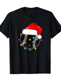 Christmas Baseball Ball Santa Hat Funny Sport Xmas Boys Men T-Shirt (Color: Black, size: XXXL)