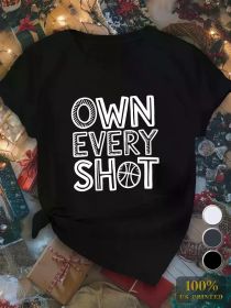 Women'S Large Size Sports T-shirt | "Own Every Shot" Geometric Basketball Design | Casual Round Neck Polyester T-shirt (Color: Black, size: L)