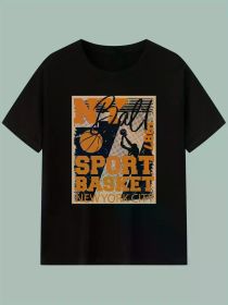 New York City Basketball Graphic T-Shirt - High-Quality Cotton, Soft & Breathable, Casual Sports Short-Sleeve Top for All Seasons (Color: Black, size: XXXL)