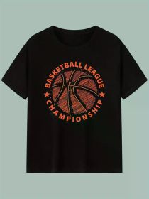 Men's Basketball League Championship T-Shirt - High-Quality Cotton, Soft & Breathable, Casual Sports Tee with Orange and White Graphic (Color: Black, size: XXXL)