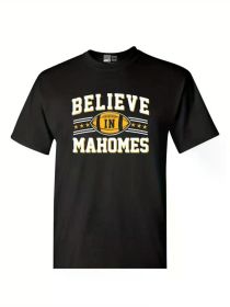 Believe in Mahomes Kansas City Football Fan Wear Sports DT Adult T-Shirt Tee [100% Cotton T-Shirt, (Color: Black, size: XL)