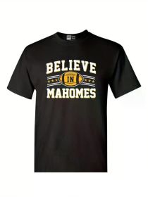Believe in Mahomes Kansas City Football Fan Wear Sports DT Adult T-Shirt Tee [100% Cotton T-Shirt, (Color: Black, size: XXXL)