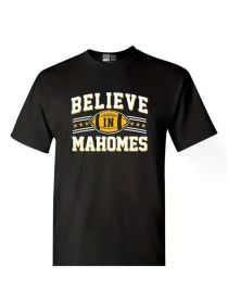 Believe in Mahomes Kansas City Football Fan Wear Sports DT Adult T-Shirt Tee [100% Cotton T-Shirt, (Color: Black, size: L)