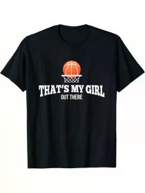 That's My Girl Basketball Graphic T-Shirt for Mom & Dad - Black Cotton Casual Tee with Orange Hoop Design, Perfect for Sports Fans & Family Activ (Color: Black, size: M)