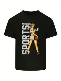 Basketball Sports & Beer Funny Mens Light Cotton T-ShirtComfortable & fashionable Couple Clothing (Color: Black, size: M)