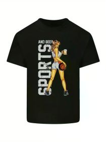Basketball Sports & Beer Funny Mens Light Cotton T-ShirtComfortable & fashionable Couple Clothing (Color: Black, size: XXL)