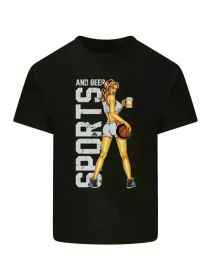 Basketball Sports & Beer Funny Mens Light Cotton T-ShirtComfortable & fashionable Couple Clothing (Color: Black, size: S)