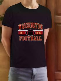 Men'S Cotton Football Tee - Casual Short Sleeve Crew Neck T-Shirt with Geometric Print, Perfect for Sports & Casual Attire (Color: Black, size: M)
