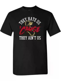 Men's Football Fan T-Shirt - 'They Hate Us 'Cause They Ain't Us' Graphic, 100% Cotton, Regular Fit, Black with Red & White Print (Color: Black, size: XXXL)