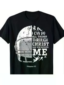Inspirational Philippians 4:13 Men's and Boys' Patterned T-Shirts - High-quality cotton, short sleeves, round neck (Color: Black, size: L)