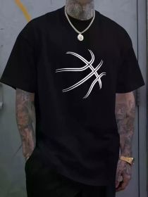 Men's Summer Basketball Graphic T-Shirt - 100% Cotton, Comfortable & Casual with Scratch Pattern Design, Crew Neck (Color: Black, size: XXL)
