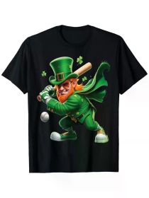 Leprechaun Playing Baseball St Patricks Day Sport Mens Mens T-Shirt (Color: Black, size: XXL)