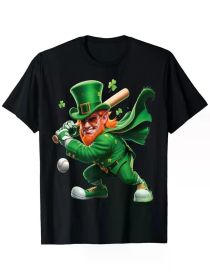 Leprechaun Playing Baseball St Patricks Day Sport Mens Mens T-Shirt (Color: Black, size: XL)
