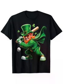 Leprechaun Playing Baseball St Patricks Day Sport Mens Mens T-Shirt (Color: Black, size: XXXL)