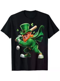 Leprechaun Playing Baseball St Patricks Day Sport Mens Mens T-Shirt (Color: Black, size: S)