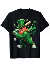 Leprechaun Playing Baseball St Patricks Day Sport Mens Mens T-Shirt (Color: Black, size: L)