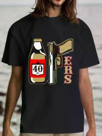 Men's San Francisco Football Fan Cotton T-Shirt with Bold "40" Graphic Print - Black Casual Sports Tee, Machine (Color: Black, size: S)