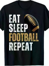 Cotton Single Side Printed Crew Neck Short Sleeve T-Shirt, American Football Lover Themed Sport Style with Eat Sleep Football (Color: Black, size: XL)