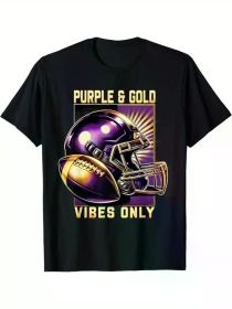 Endzone Aesthetic, Vintage Football Team T-Shirt in Purple & Golden - Soft Cotton, Breathable Men's Tee for Sports Fans (Color: Black, size: M)