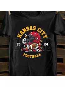 Retro Super Football Style, Sports Portrait Slogan Graphic T-Shirt, Soft 100% Cotton, Casual Men's Versatile - Printed (Color: Black, size: S)